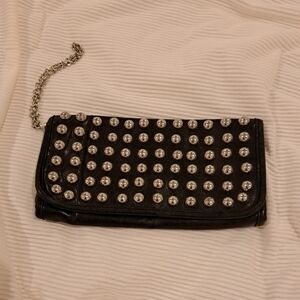 Studded Black Clutch with Silver Chain